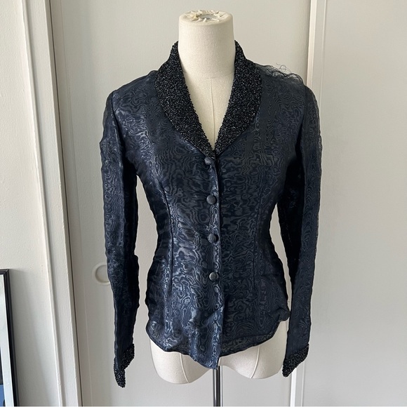 *Firm* Flawed Vintage AW 1996 1997 Romeo Gigli Moire Effect Beaded Blazer Jacket - Picture 1 of 5
